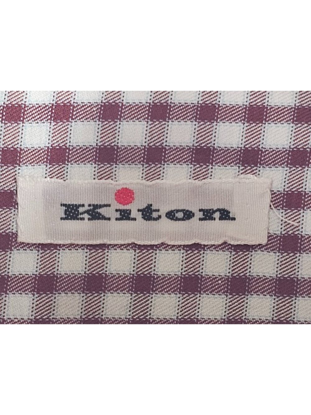 Kiton Mens French Cuff Gingham Dress Shirt Burgundy White Blue Size 17 43 Italy